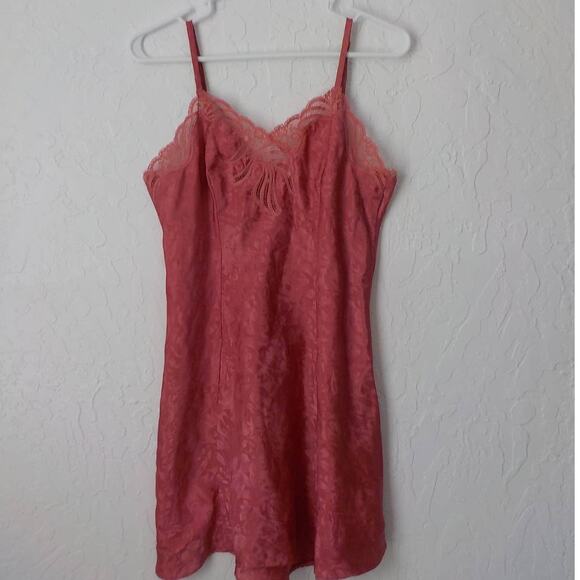 Vintage Adonna Pink Lace Slip Dress Pjs Pullover Satin Polyester Women Medium - Picture 1 of 11